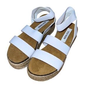 Steve Madden Womens Kimmie Espadrille Wedge Strappy Sandals White‎ Tan Size 7